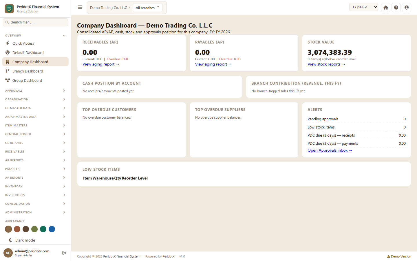 PeridotX Financial System screenshot