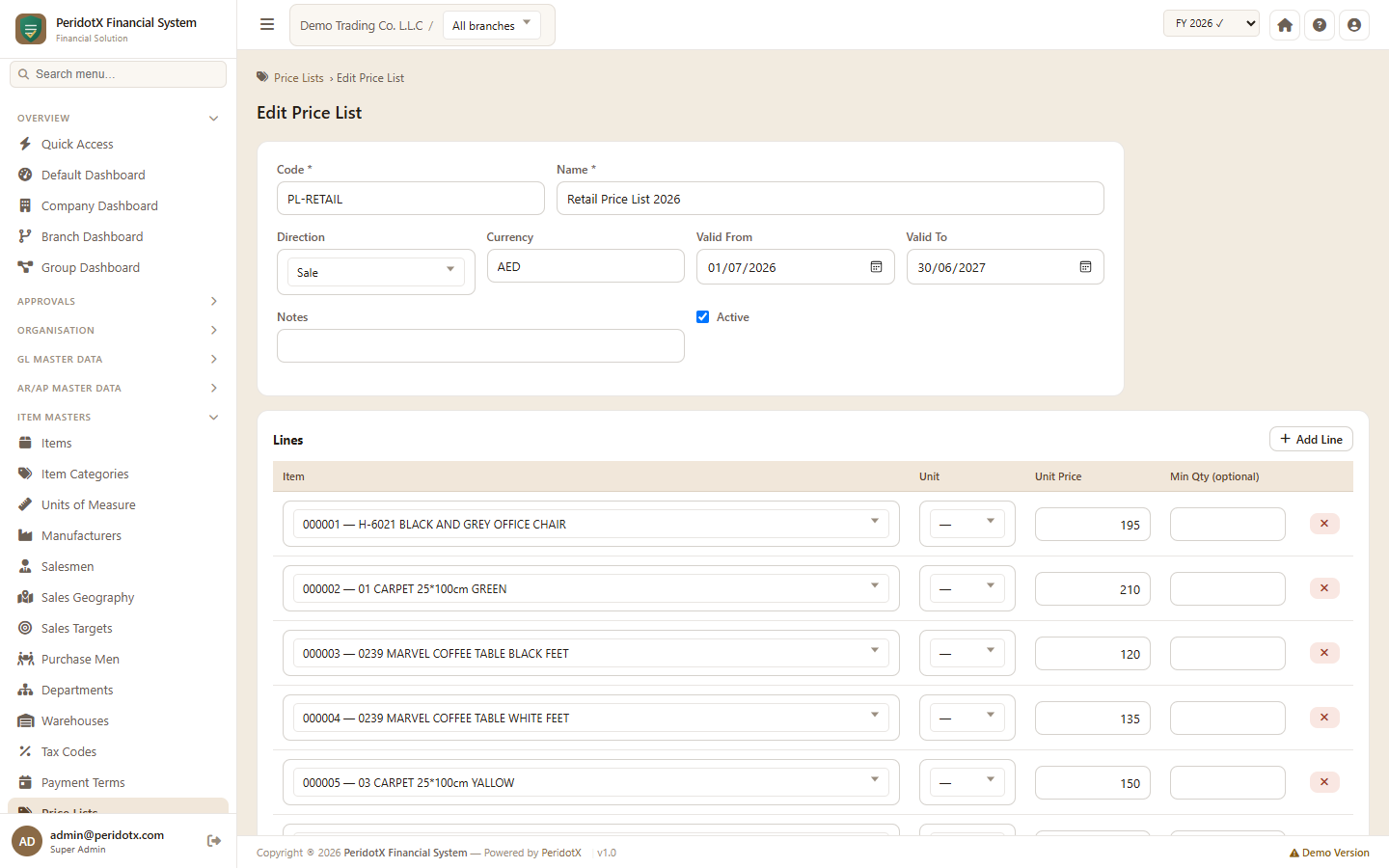 PeridotX Financial System screenshot