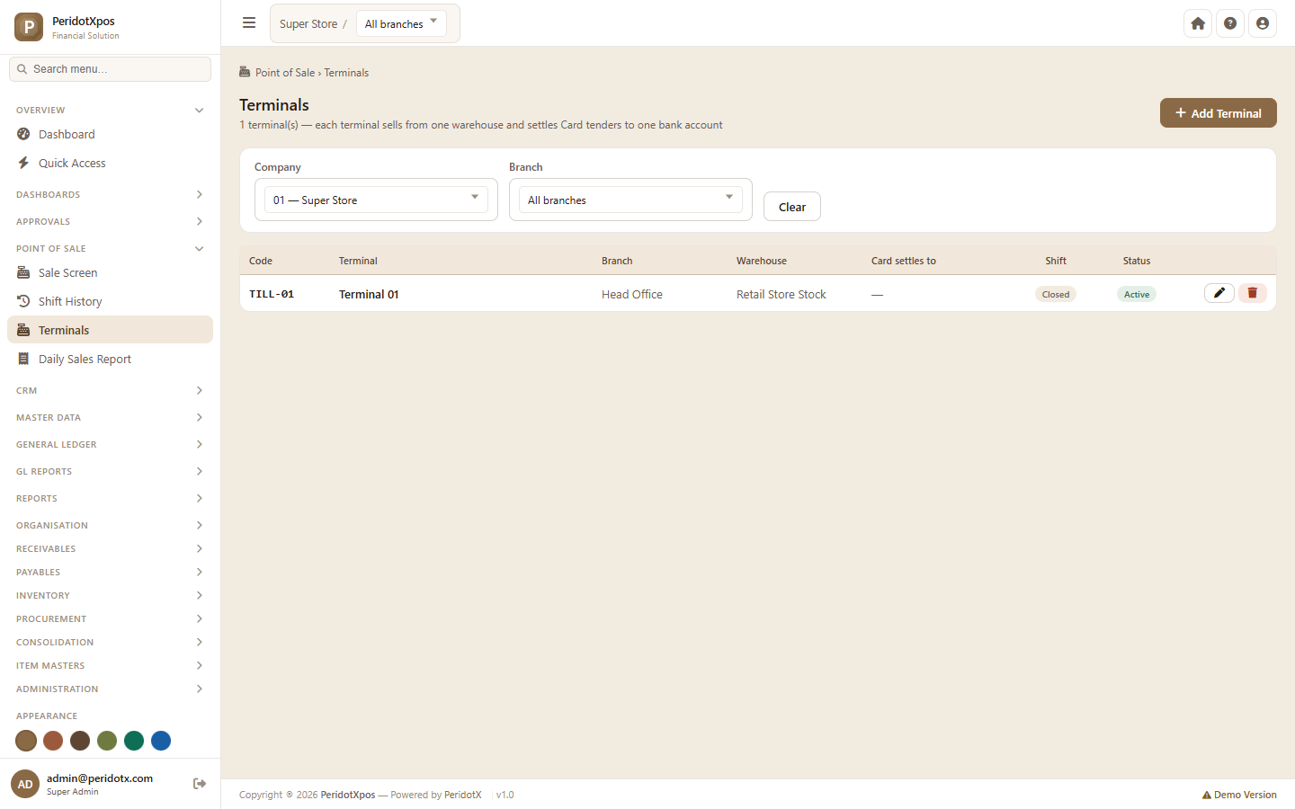 PeridotX POS screenshot