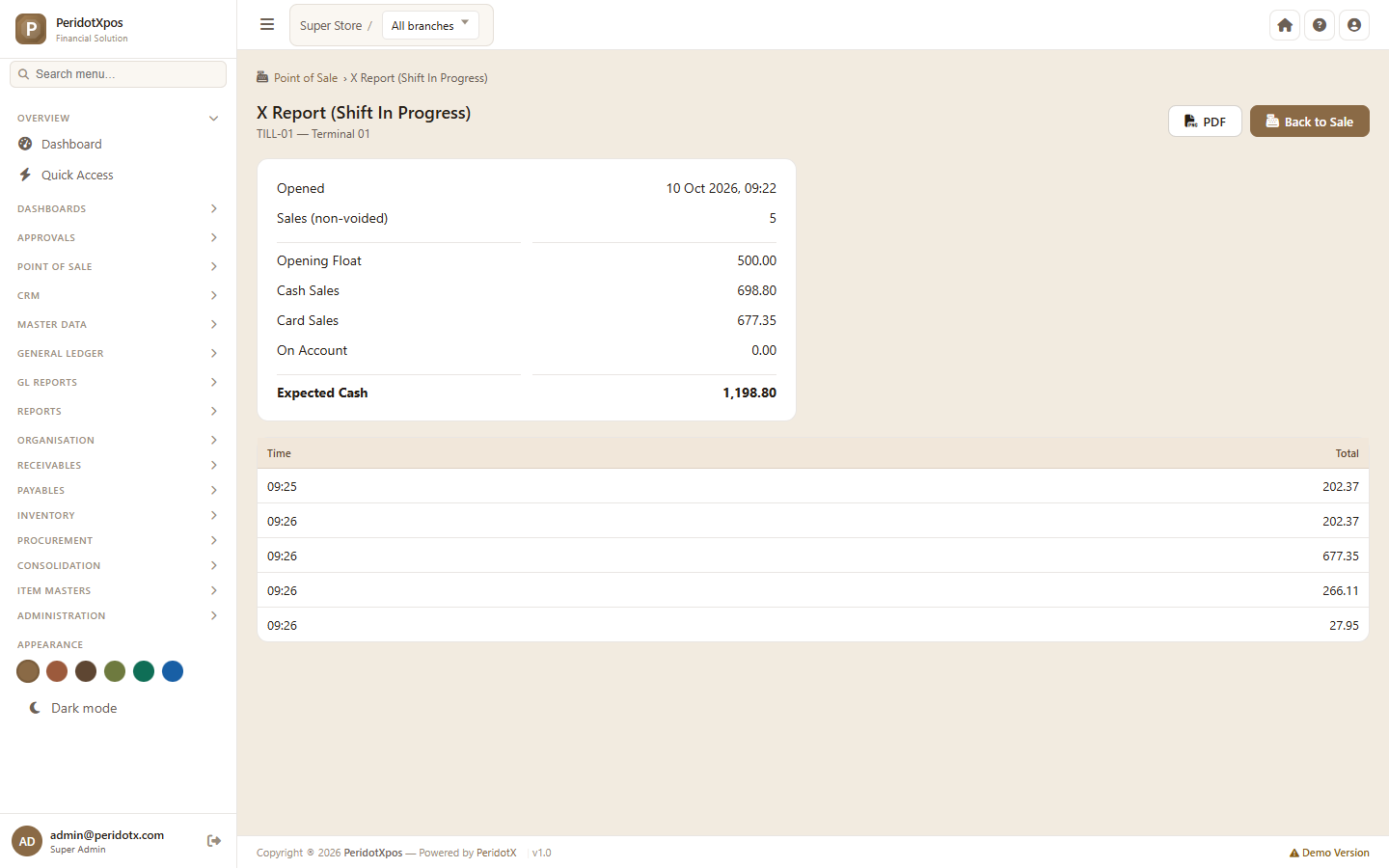PeridotX POS screenshot